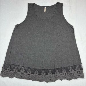 Emerald Women’s Scoop Neck Lace Hem Sleeveless Tank Top 3x Charcoal Gray